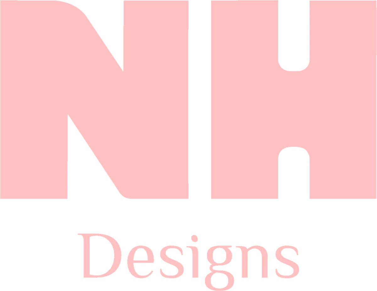 The NH Designs lockup in light pink