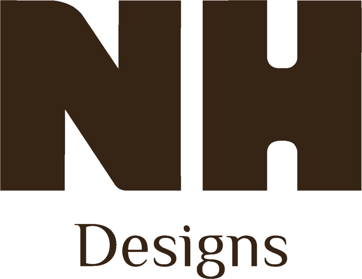 The NH Designs lockup in dark chocolate